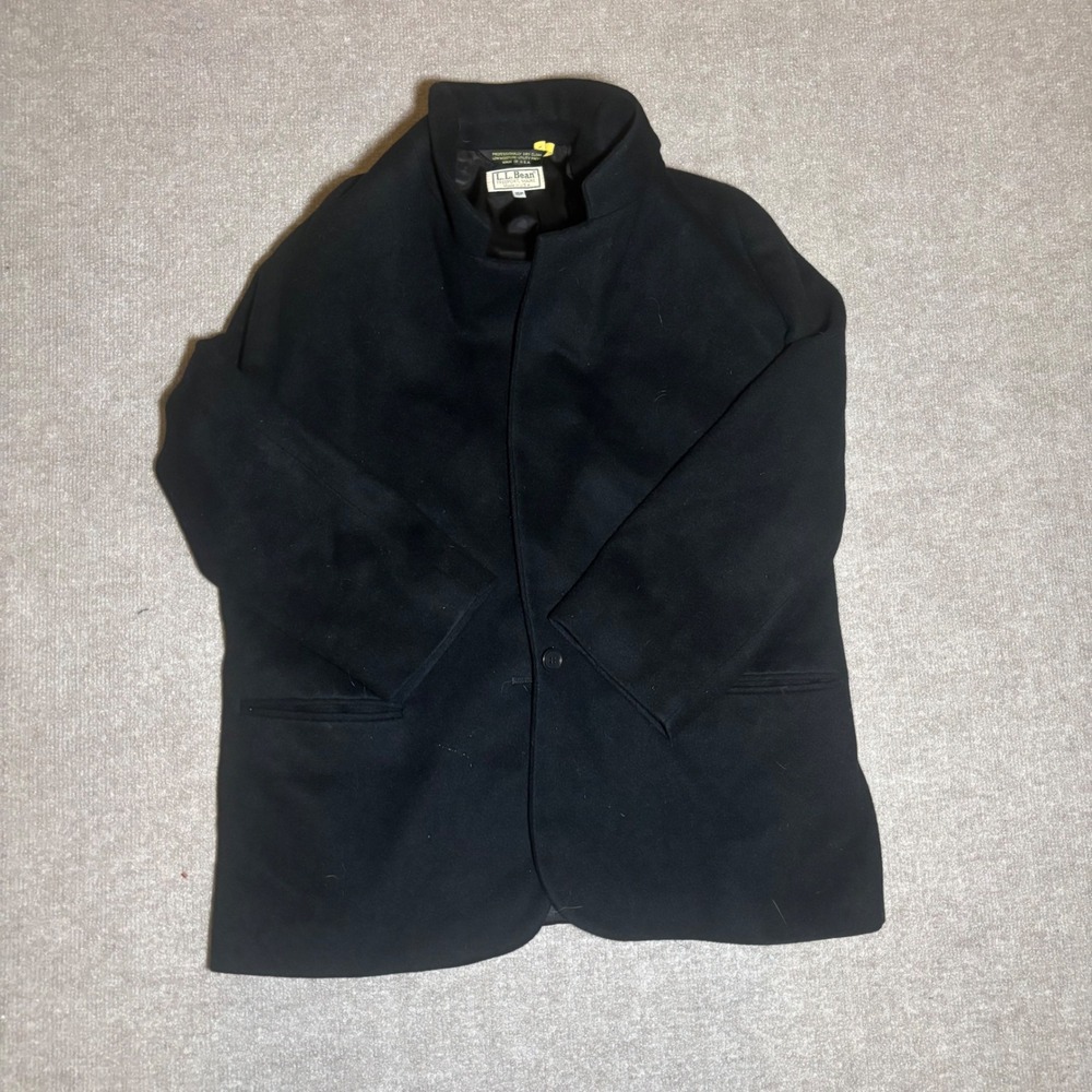LL Bean Vintage Wool Coat Black Mock Neck Made in USA Womens 16P Petite Jacket